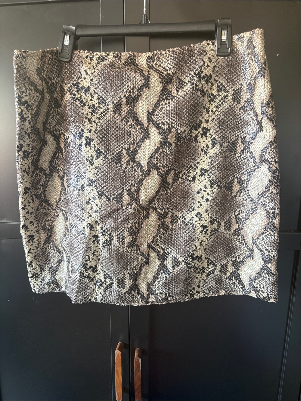Snake-Print Mini Skirt in Neutral Taupe and Black